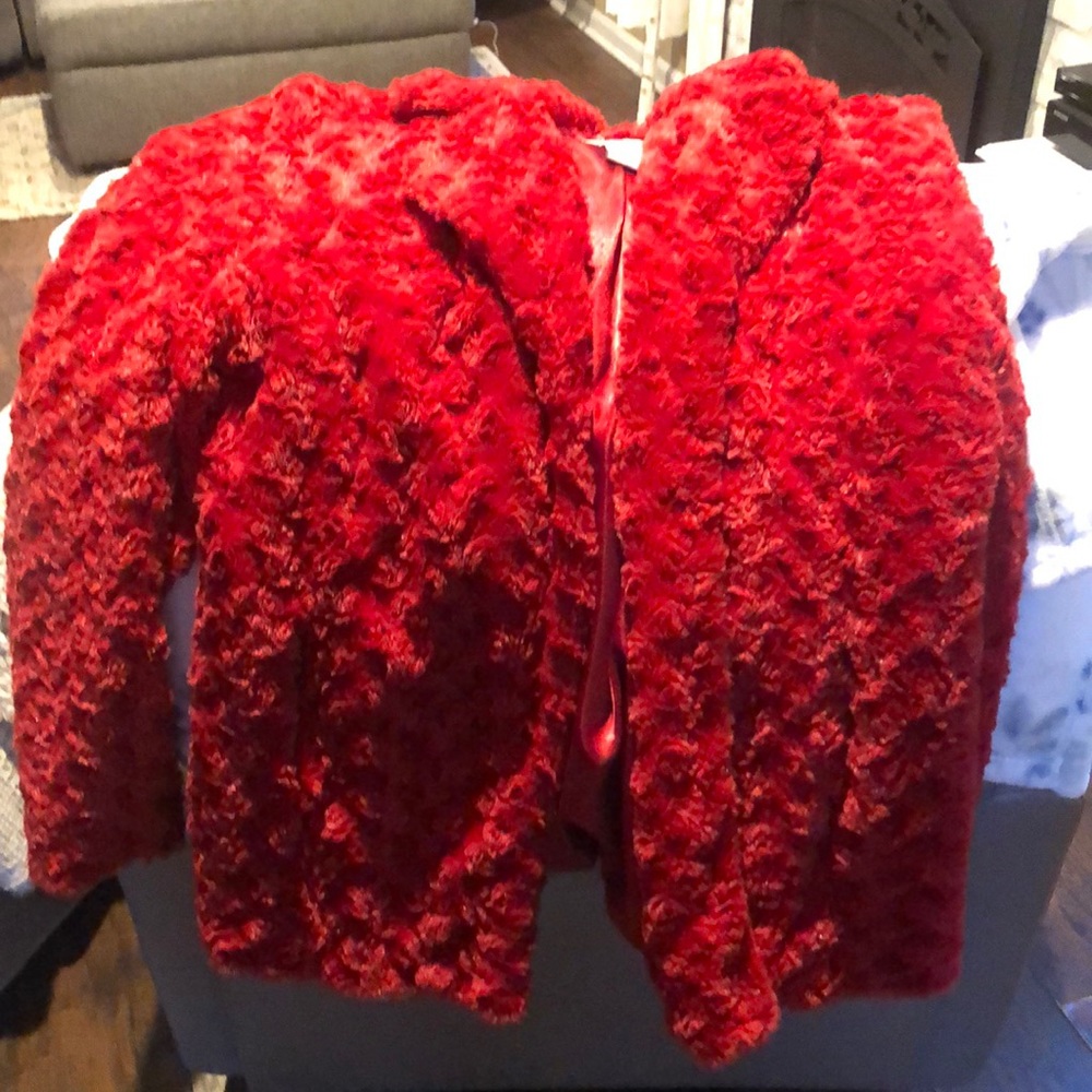 red soft cozy belted jacket